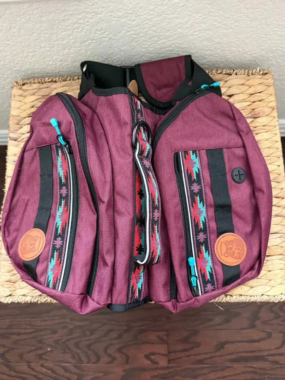 Wilderdog Dog Hiking Backpack Harness Burgundy Southwest Print Size M